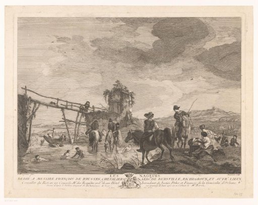 River landscape with swimmers and horses