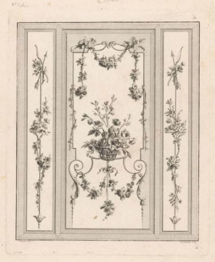 Three panels with flowers and a basket