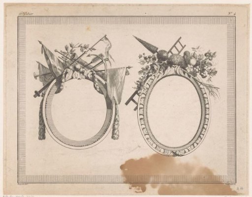 Medallions with coats of arms and objects related to gardening
