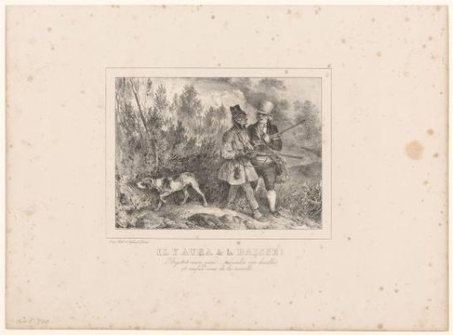 Two grocers discussing their business while hunting