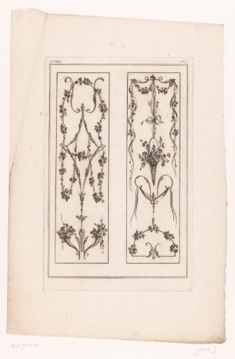 Panels with cornucopias and a flower basket