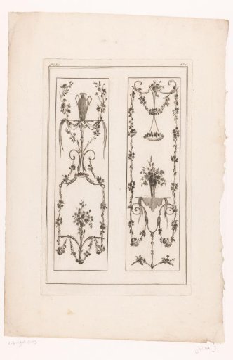 Panels with vases and a floral wreath