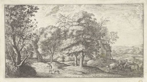 Landscape with a man and a dog