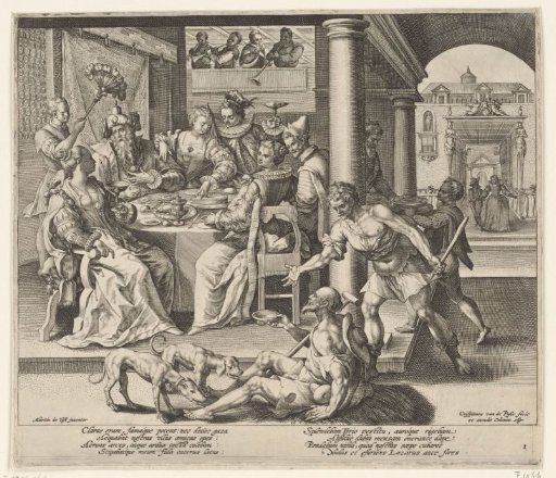 Lazarus begging at the rich man's house