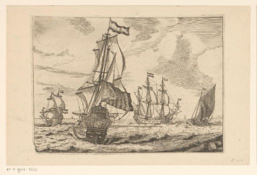 Six sailing ships at sea