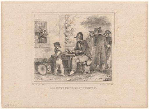 Small drummer toasting with an old soldier