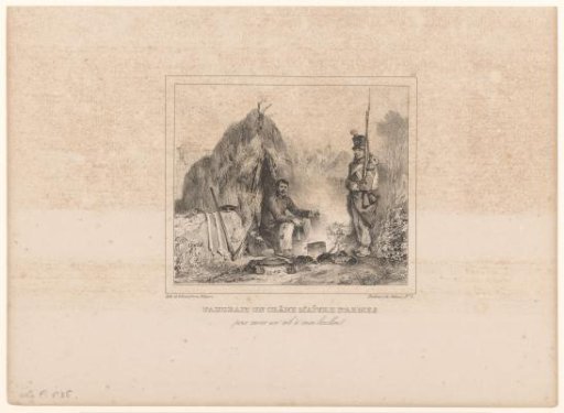 Soldier cooking soup at his tent
