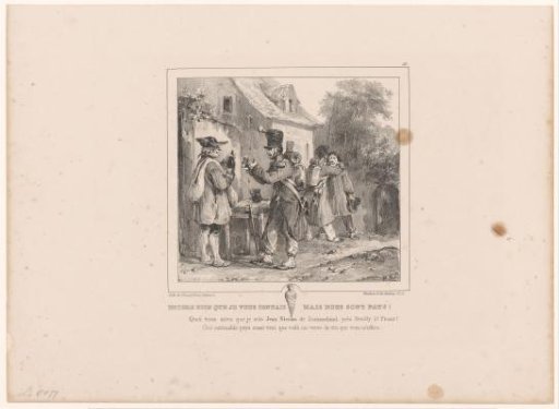 Soldier and farmer drinking a glass of wine