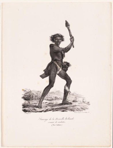 Australian warrior with the head of an enemy