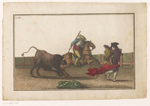 Picador thrusts his lance into a bull