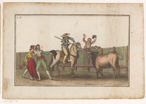 Picador aims his lance at a bull