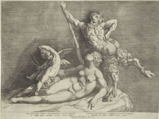 Statue group of Venus, Amor and a Satyr