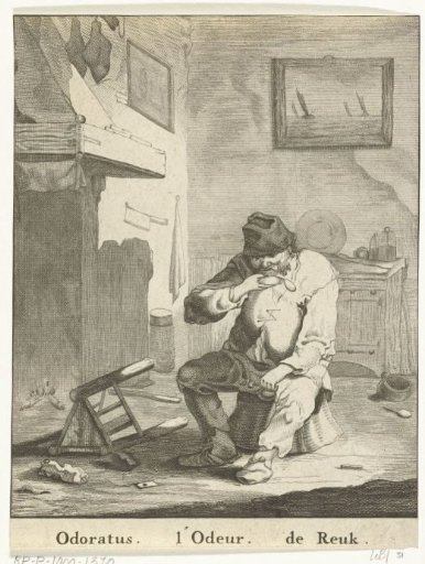 Smell: man with a box of snuff