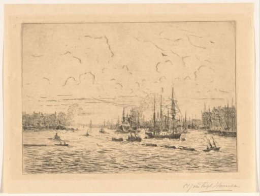 View of the Meuse with tugboats