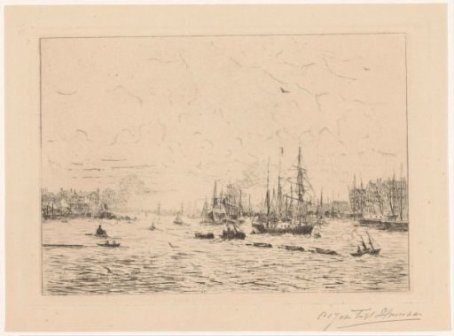 View of the Meuse with tugboats