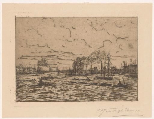 View of the Meuse with tugboats