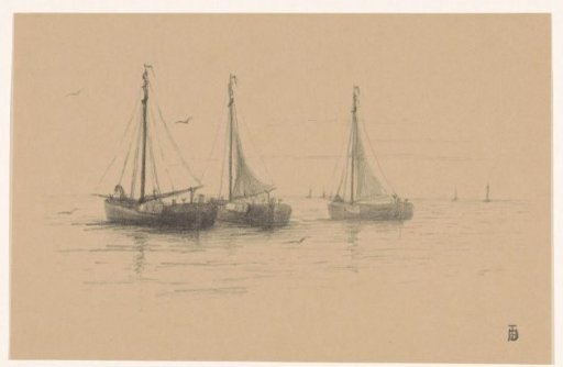 Three fishing boats at sea
