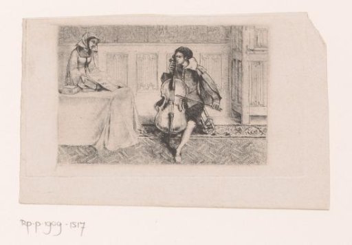 Young Man Playing Cello for the Noblewoman Holding His Sheet Music