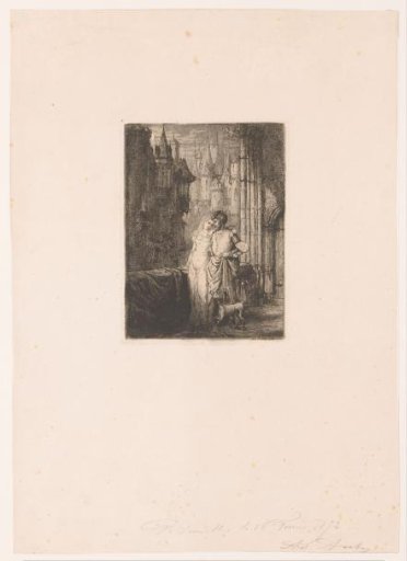 Lovers walking in a medieval city