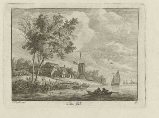 River view of the IJssel with mill and farm on bank