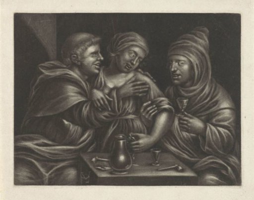 Two Monks Touching a Woman