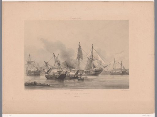 Three-Masters Being Loaded in the Harbour