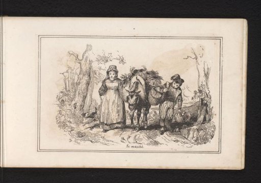 Woman and boy with a pack donkey