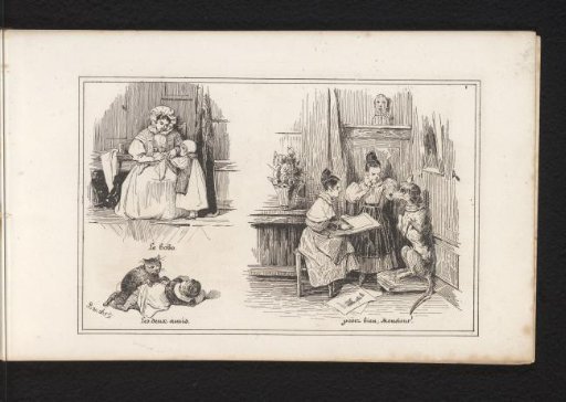 Woman with a child and two girls posing a dog