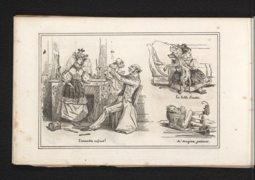 Family, girl with a dressed dog and fallen skater