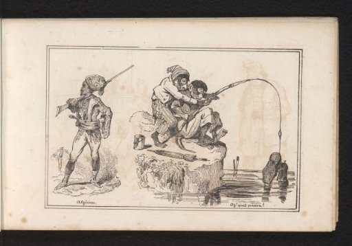 Algerian soldier and two fishing monkeys
