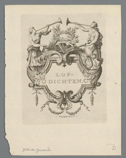 Title vignette with a frame containing two women as personifications of Glory