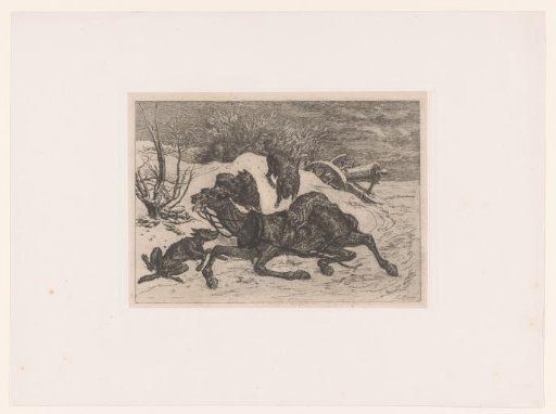Wounded Horse Attacked by Wolves Near an Abandoned Cannon