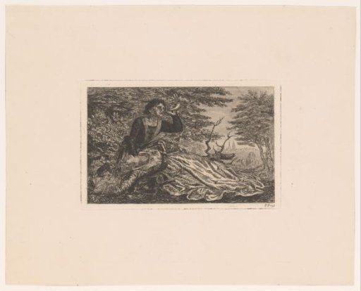 Young Nobleman Blowing His Horn Beside a Fainted Maiden