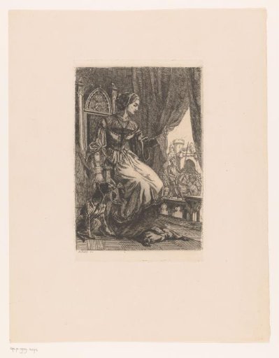 Foot Soldiers and a Knight on Horseback Passing a Noblewoman