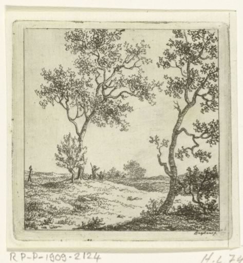 Two men with sticks in a landscape