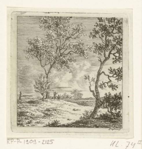 Two men with sticks in a landscape
