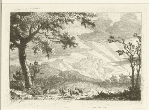 Mountain landscape with four sheep