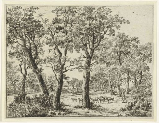 Landscape with trees and large stone