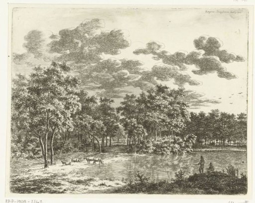 Landscape with a pond and two anglers