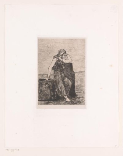 Woman leaning against a water well