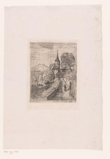 View of a village on a river