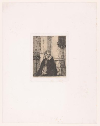 Praying woman in church or chapel