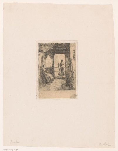 Milkmaid bringing a jug to a lady
