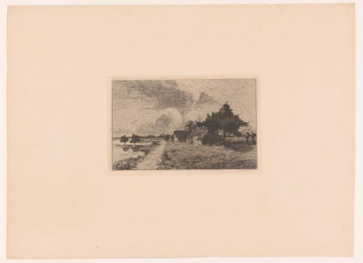 Farms on a country road by a lake