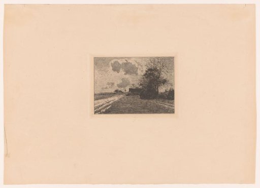 Country road with farm between trees