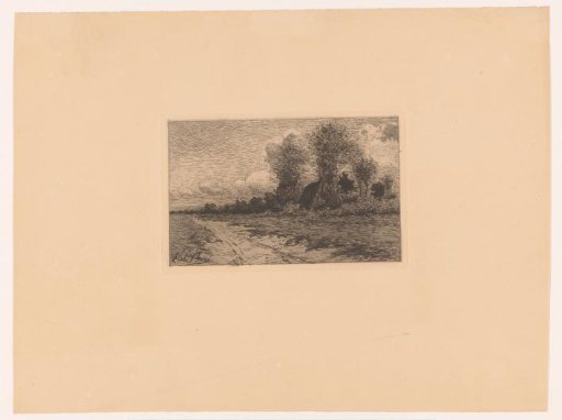 Country road with a farm between the trees