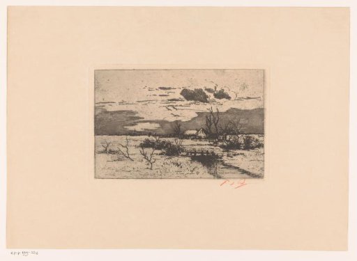 Winter landscape with a farm
