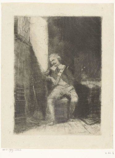 Soldier sleeping on chair by window