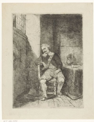 Soldier sleeping on chair by window