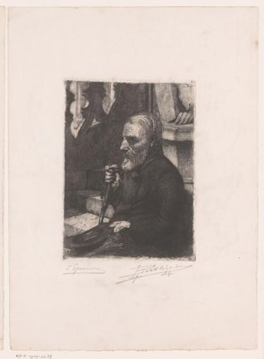 Beggar with Stick and Hat Sitting on a Step